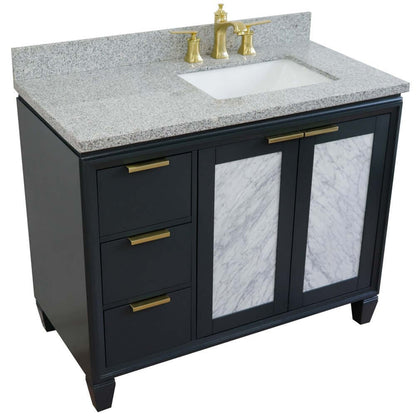 43" Single vanity in Dark Gray finish with Gray granite and rectangle sink- Right door/Right sink - 400990-43R-DG-GYRR