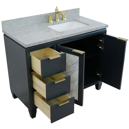 43" Single vanity in Dark Gray finish with Gray granite and rectangle sink- Right door/Right sink - 400990-43R-DG-GYRR