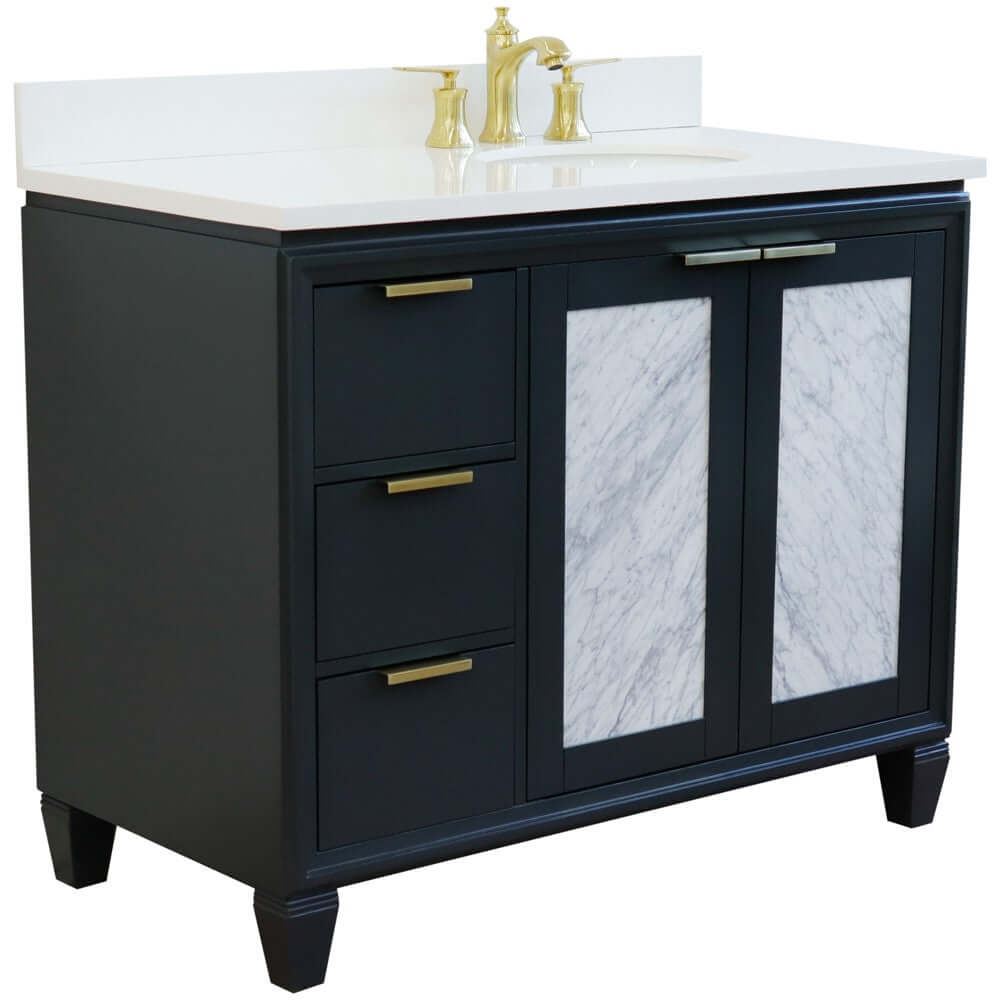 43" Single vanity in Dark Gray finish with White quartz and oval sink- Right door/Right sink - 400990-43R-DG-WEOR