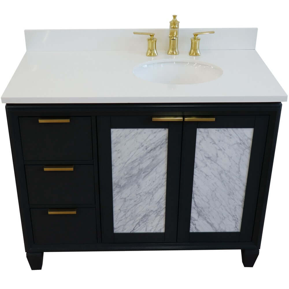 43" Single vanity in Dark Gray finish with White quartz and oval sink- Right door/Right sink - 400990-43R-DG-WEOR