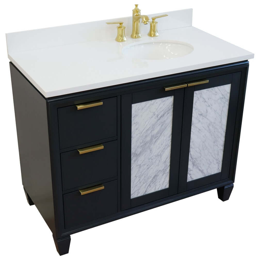 43" Single vanity in Dark Gray finish with White quartz and oval sink- Right door/Right sink - 400990-43R-DG-WEOR