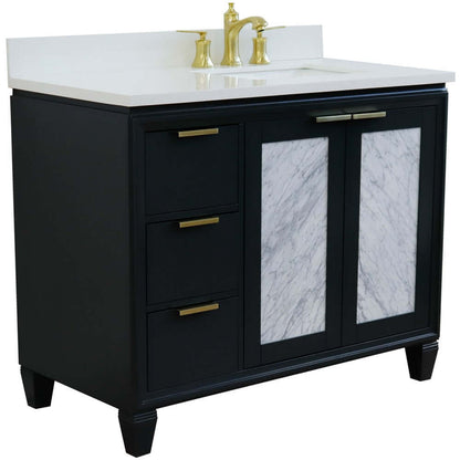 43" Single vanity in Dark Gray finish with White quartz and rectangle sink- Right door/Right sink - 400990-43R-DG-WERR