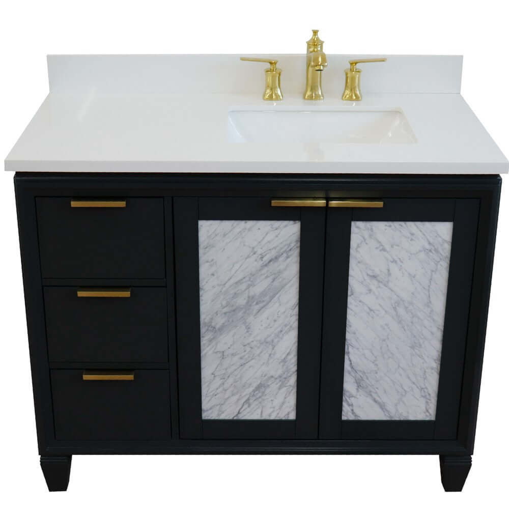 43" Single vanity in Dark Gray finish with White quartz and rectangle sink- Right door/Right sink - 400990-43R-DG-WERR