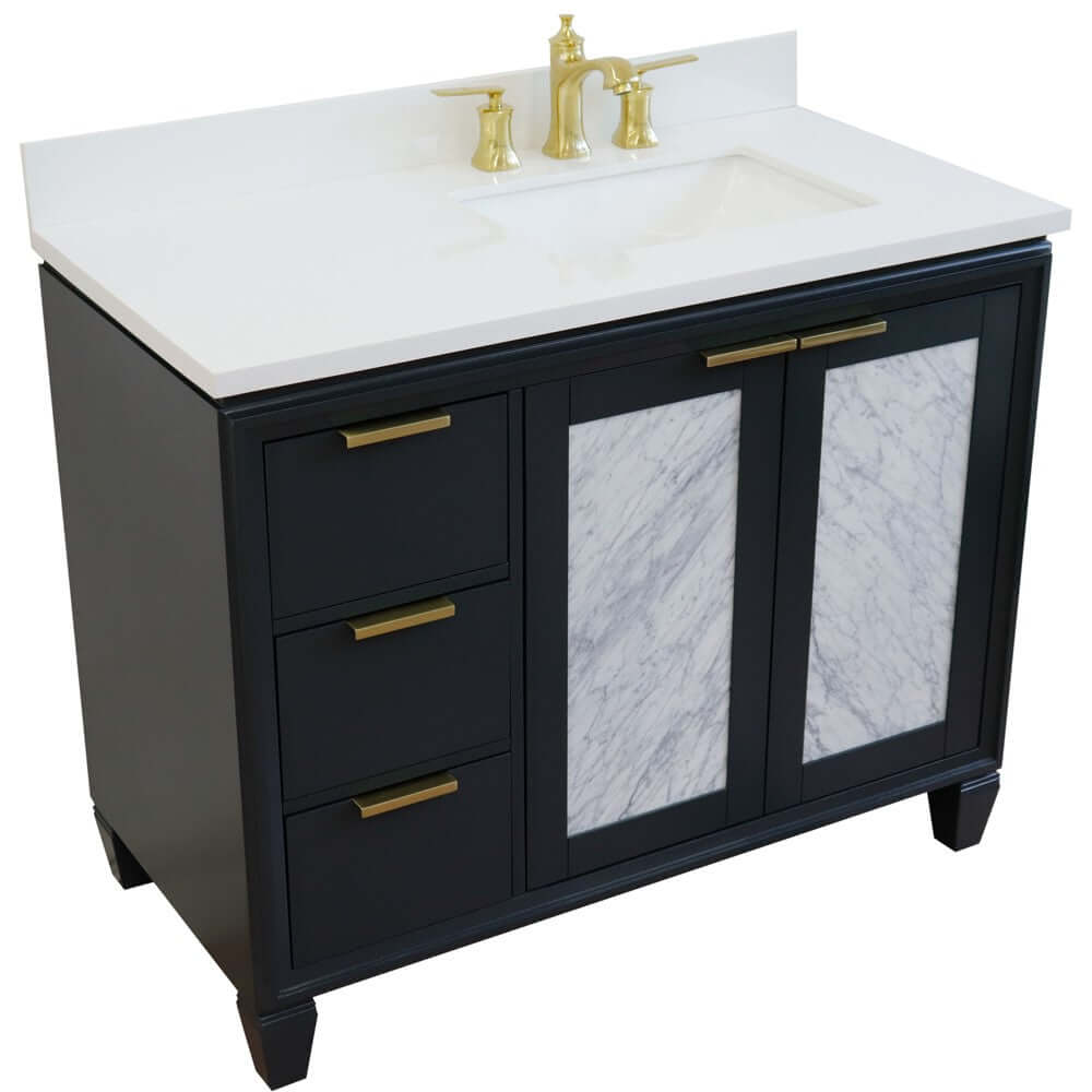 43" Single vanity in Dark Gray finish with White quartz and rectangle sink- Right door/Right sink - 400990-43R-DG-WERR