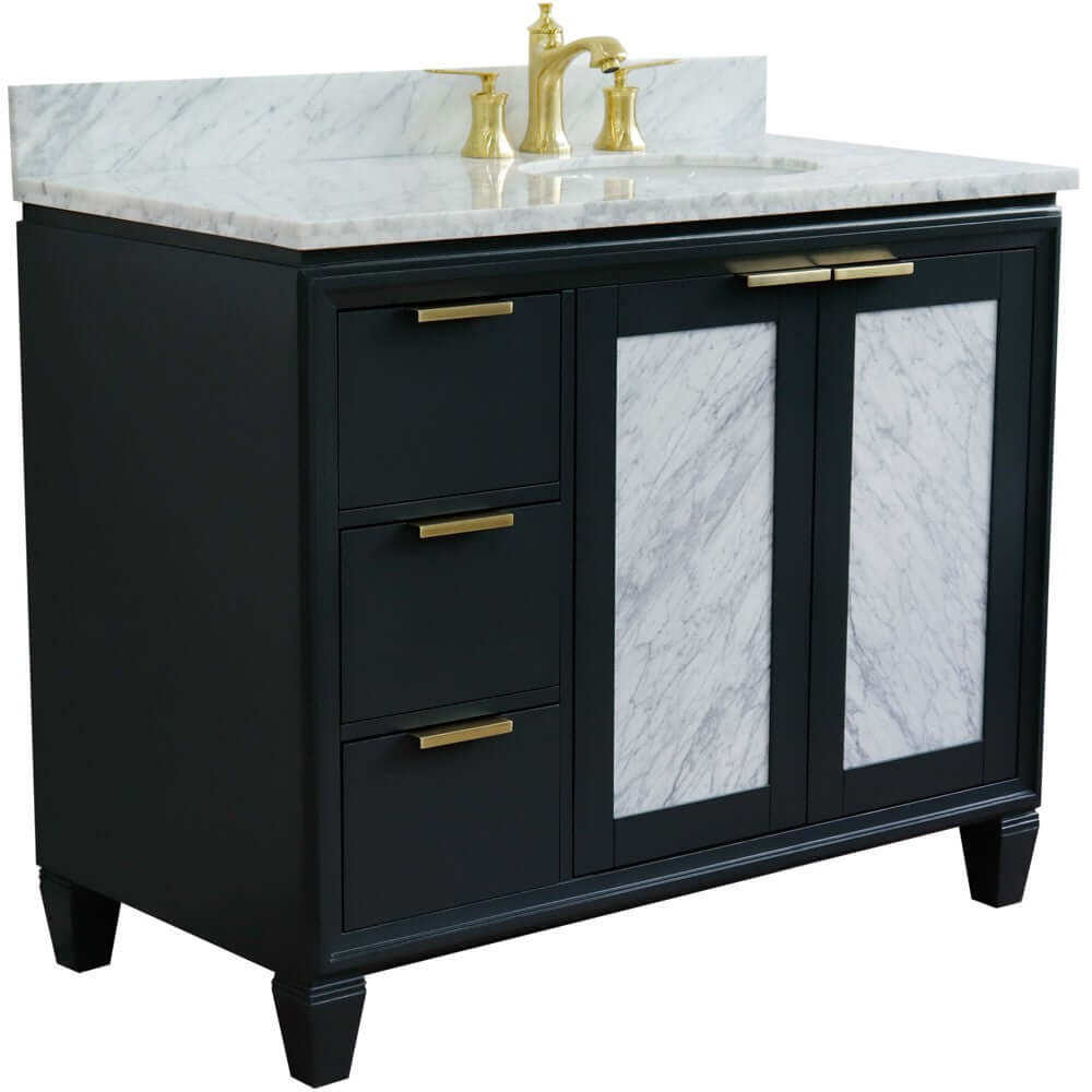 43" Single vanity in Dark Gray finish with White Carrara and oval sink- Right door/Right sink - 400990-43R-DG-WMOR