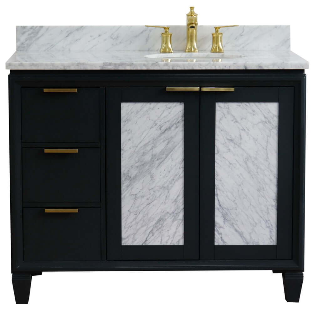 43" Single vanity in Dark Gray finish with White Carrara and oval sink- Right door/Right sink - 400990-43R-DG-WMOR