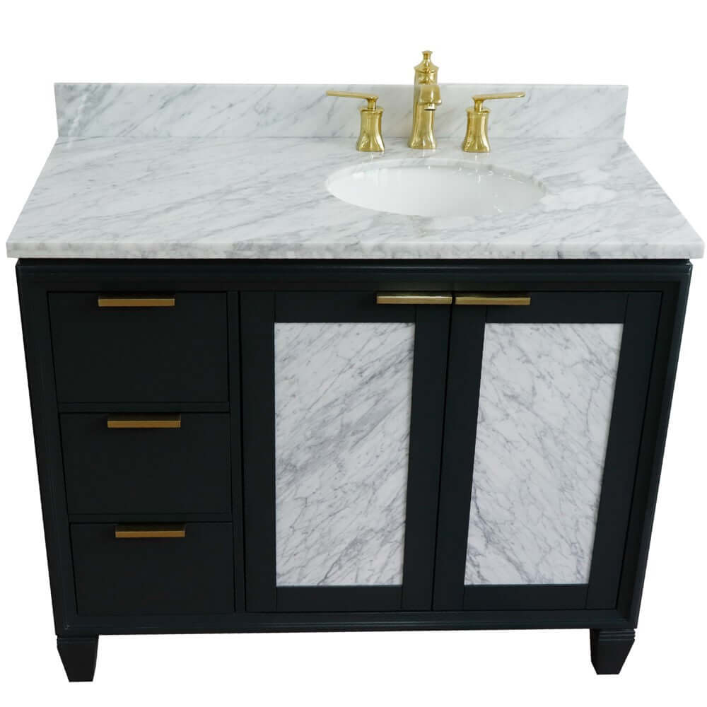 43" Single vanity in Dark Gray finish with White Carrara and oval sink- Right door/Right sink - 400990-43R-DG-WMOR