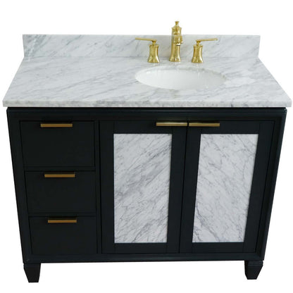 43" Single vanity in Dark Gray finish with White Carrara and oval sink- Right door/Right sink - 400990-43R-DG-WMOR