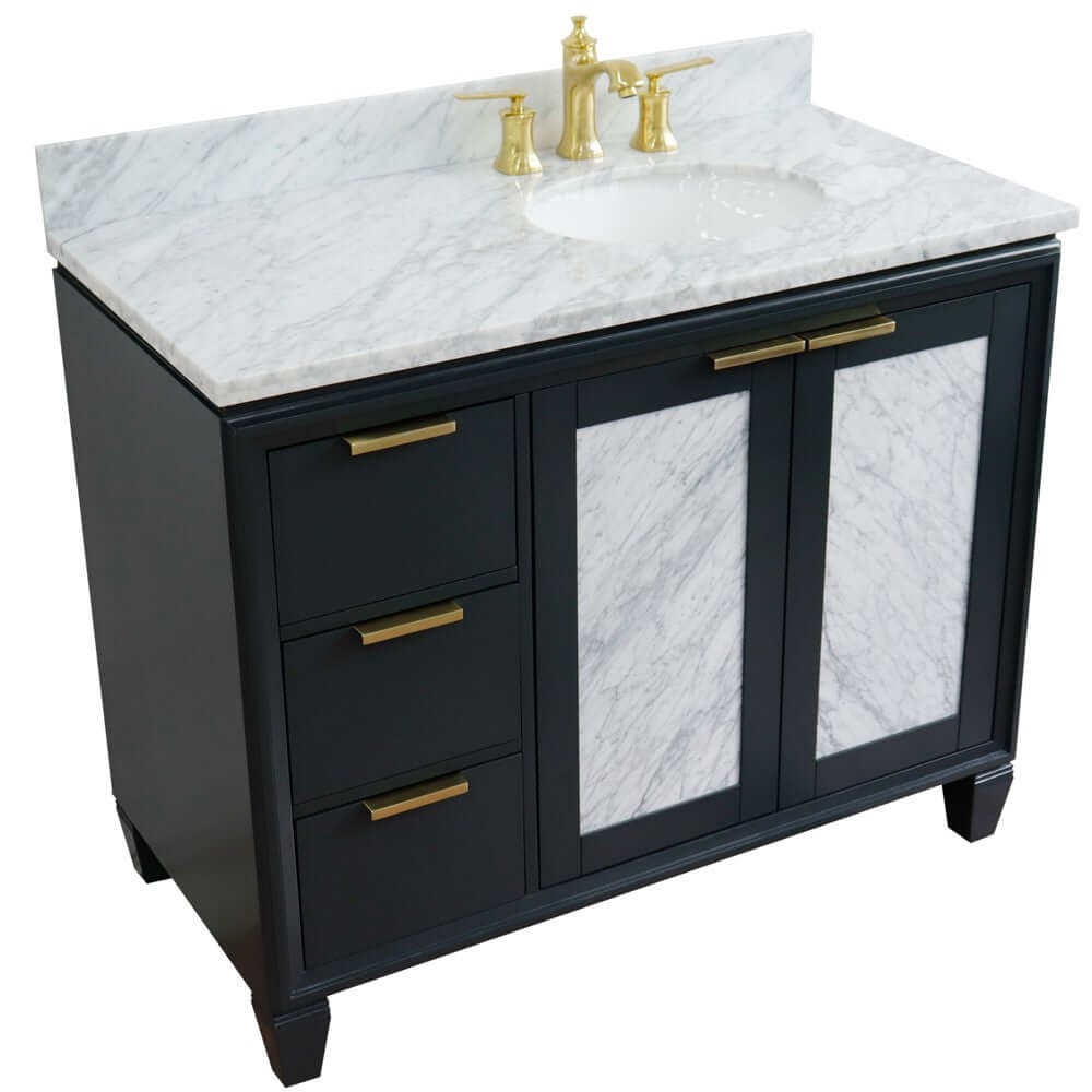 43" Single vanity in Dark Gray finish with White Carrara and oval sink- Right door/Right sink - 400990-43R-DG-WMOR