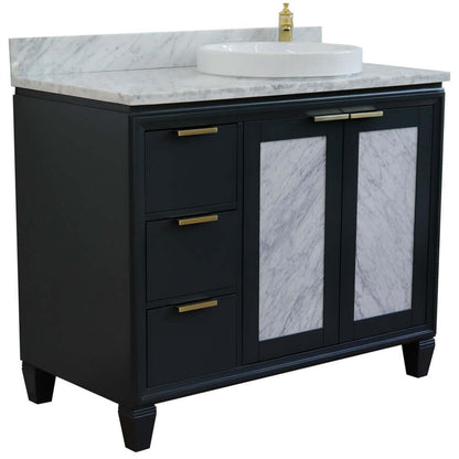 43" Single vanity in Dark Gray finish with White Carrara and round sink- Right door/Right sink - 400990-43R-DG-WMRDR