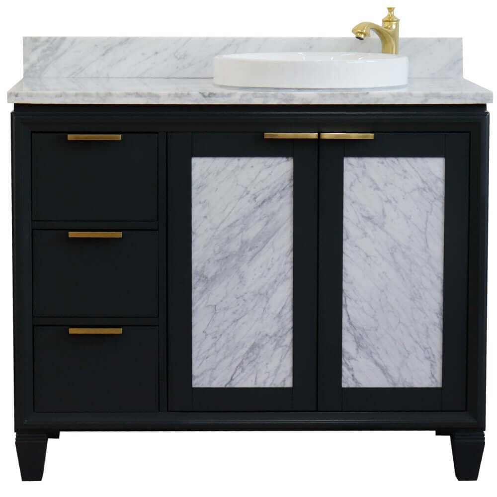 43" Single vanity in Dark Gray finish with White Carrara and round sink- Right door/Right sink - 400990-43R-DG-WMRDR