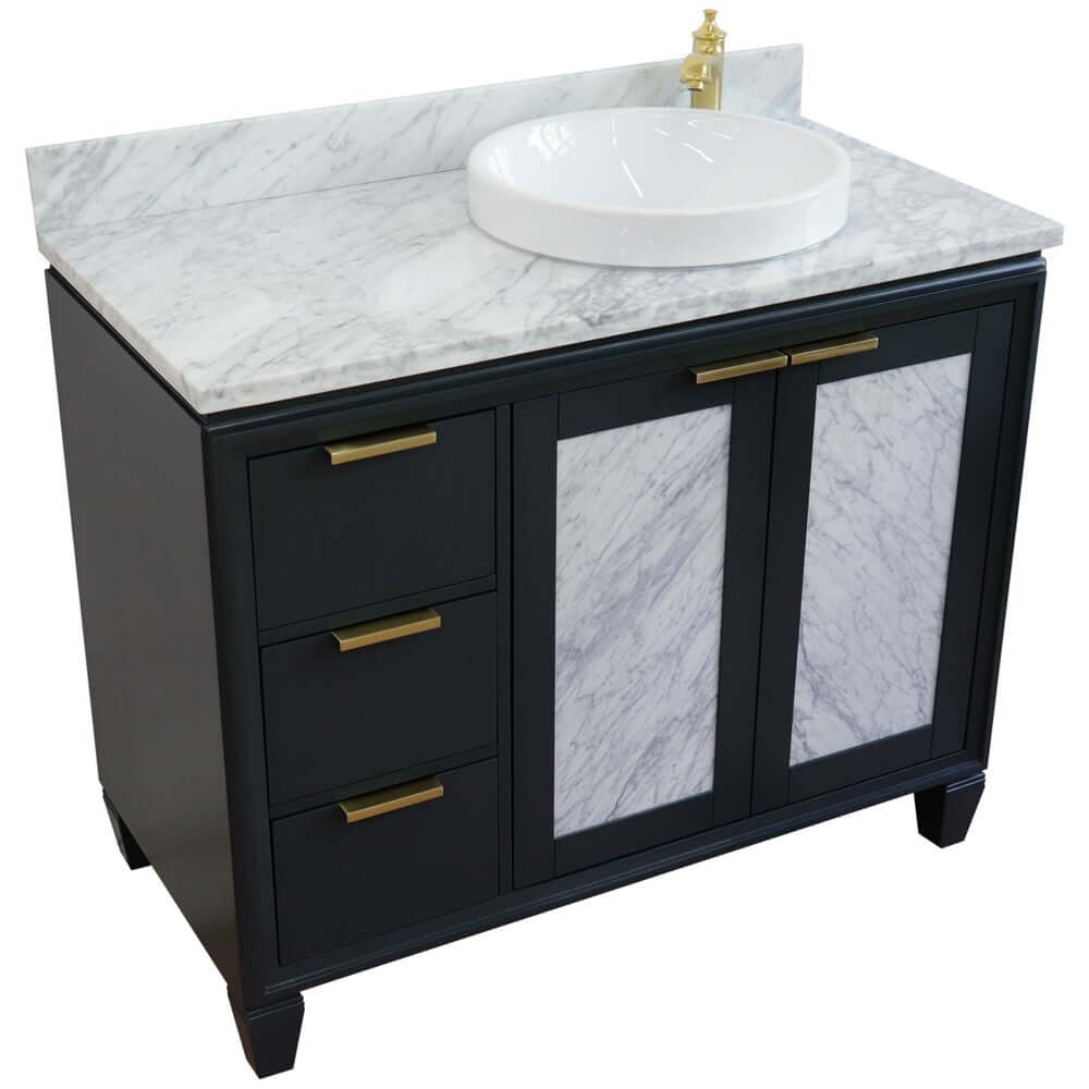 43" Single vanity in Dark Gray finish with White Carrara and round sink- Right door/Right sink - 400990-43R-DG-WMRDR