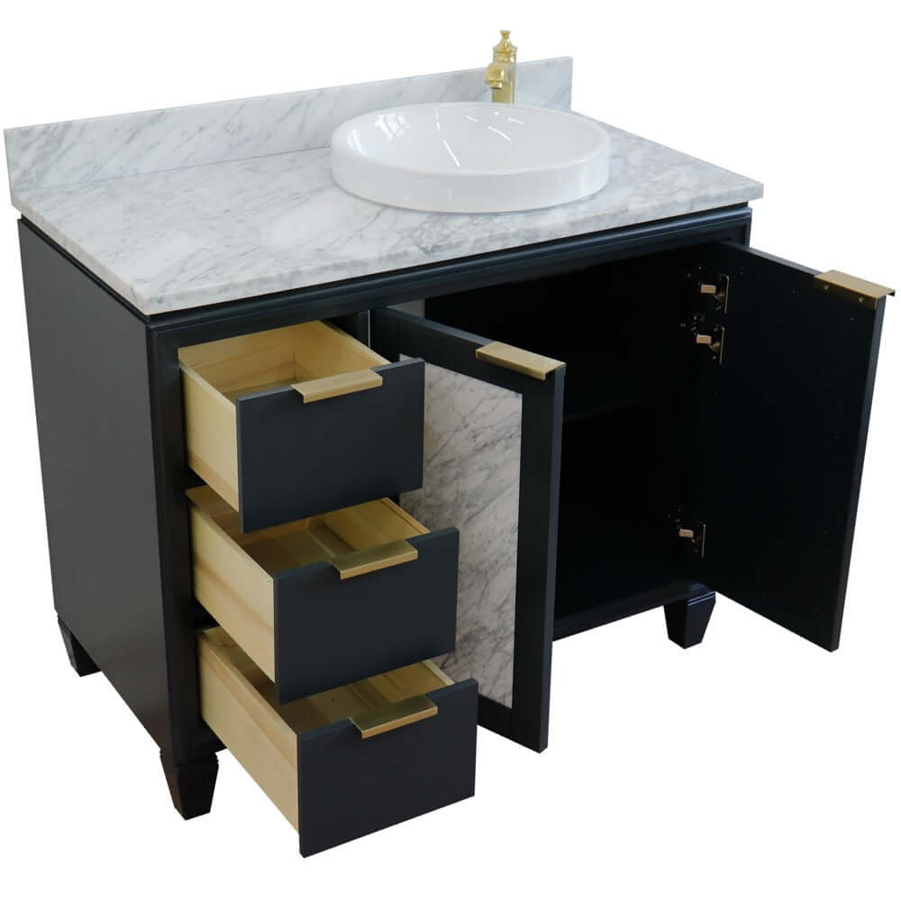 43" Single vanity in Dark Gray finish with White Carrara and round sink- Right door/Right sink - 400990-43R-DG-WMRDR