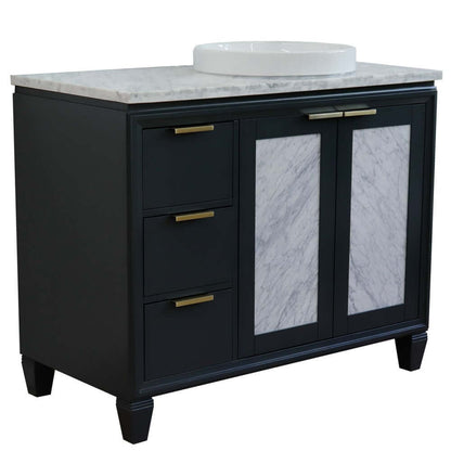 43" Single vanity in Dark Gray finish with White Carrara and round sink- Right door/Right sink - 400990-43R-DG-WMRDR