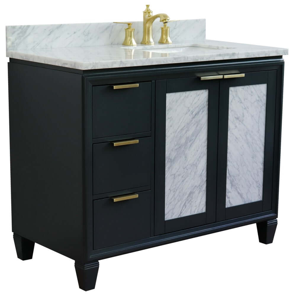 43" Single vanity in Dark Gray finish with White Carrara and rectangle sink- Right door/Right sink - 400990-43R-DG-WMRR