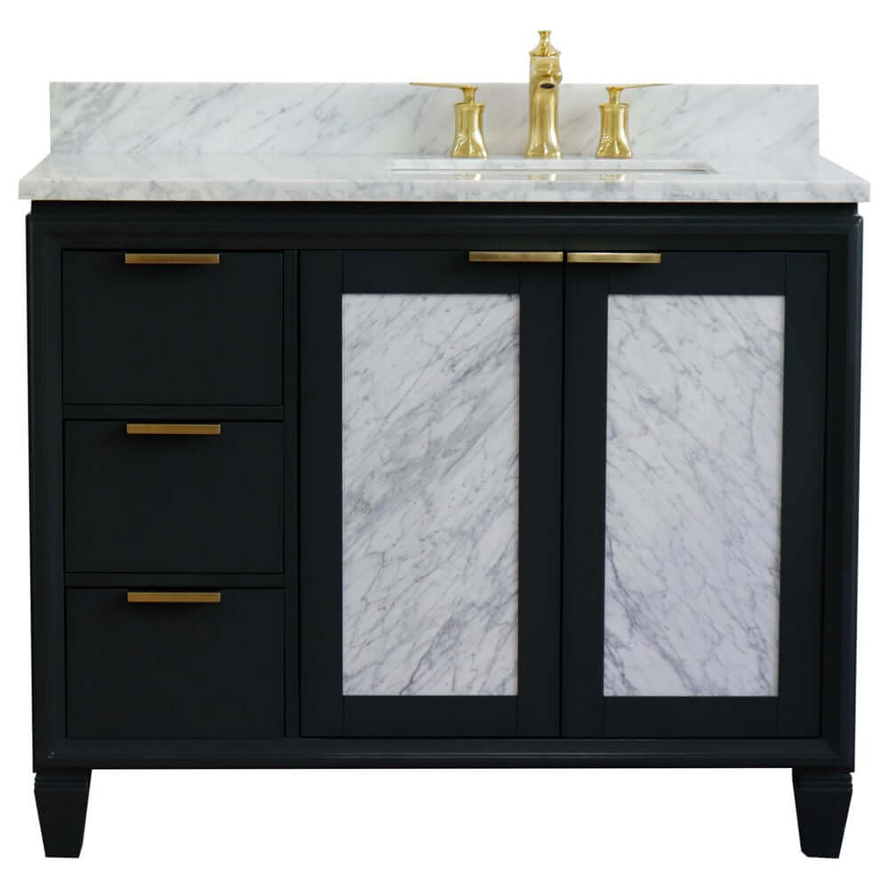 43" Single vanity in Dark Gray finish with White Carrara and rectangle sink- Right door/Right sink - 400990-43R-DG-WMRR