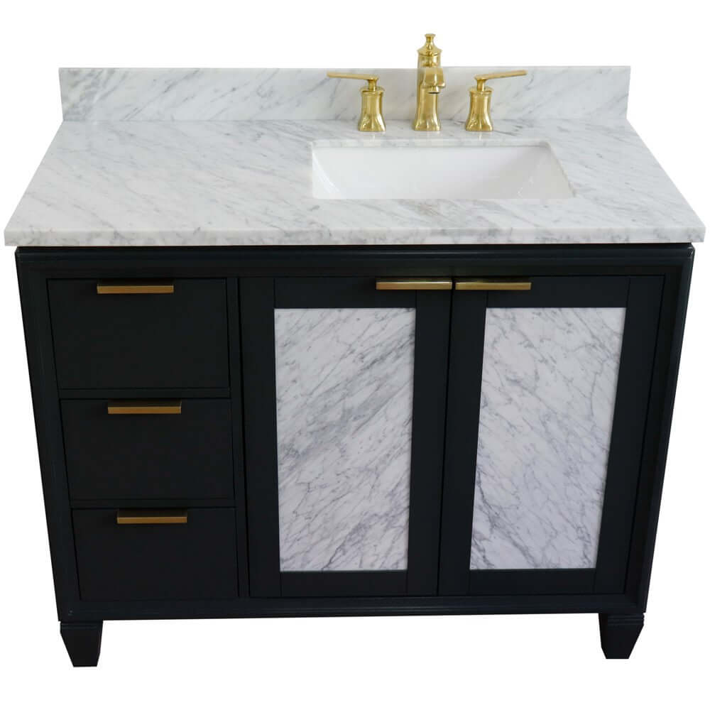 43" Single vanity in Dark Gray finish with White Carrara and rectangle sink- Right door/Right sink - 400990-43R-DG-WMRR