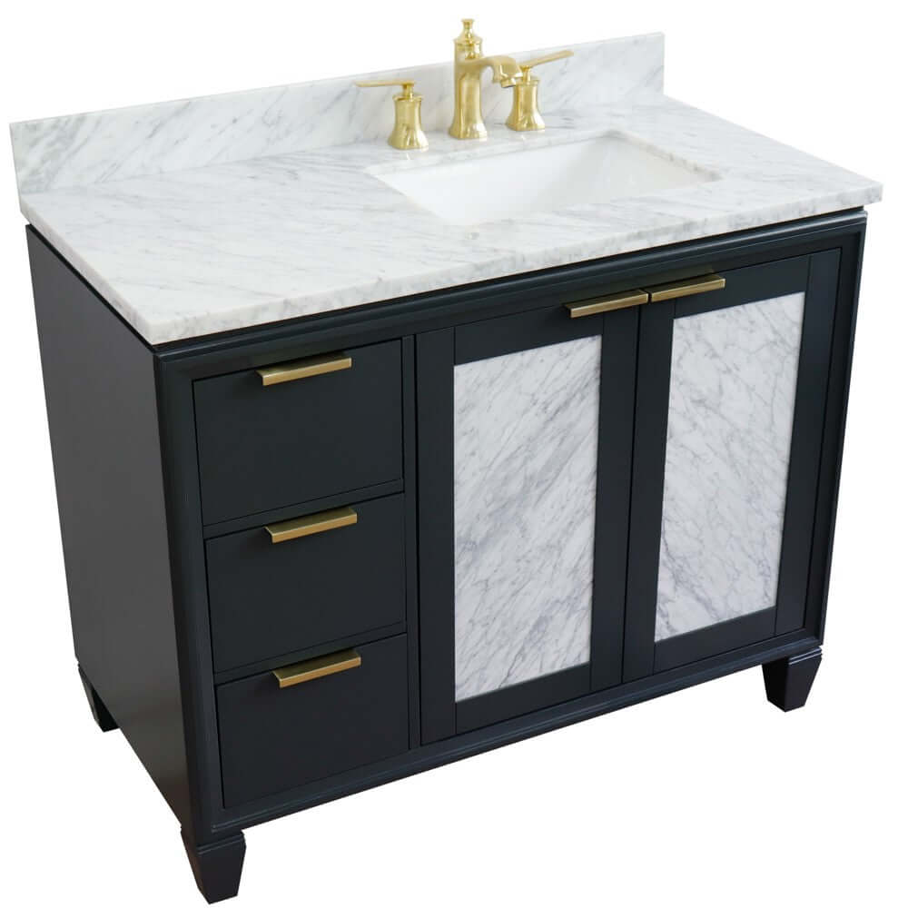 43" Single vanity in Dark Gray finish with White Carrara and rectangle sink- Right door/Right sink - 400990-43R-DG-WMRR