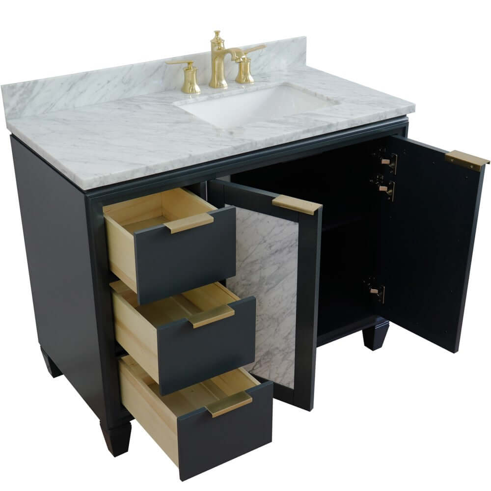 43" Single vanity in Dark Gray finish with White Carrara and rectangle sink- Right door/Right sink - 400990-43R-DG-WMRR