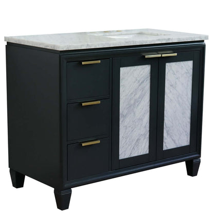 43" Single vanity in Dark Gray finish with White Carrara and rectangle sink- Right door/Right sink - 400990-43R-DG-WMRR