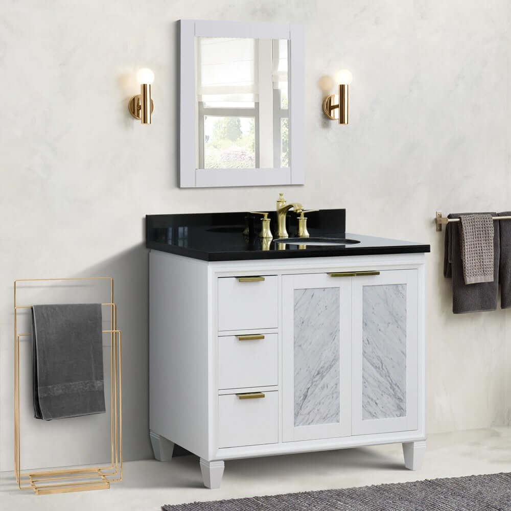 43" Single vanity in White finish with Black galaxy and oval sink- Right door/Right sink - 400990-43R-WH-BGOR