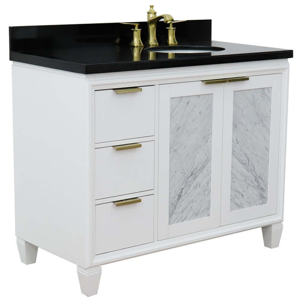 43" Single vanity in White finish with Black galaxy and oval sink- Right door/Right sink - 400990-43R-WH-BGOR