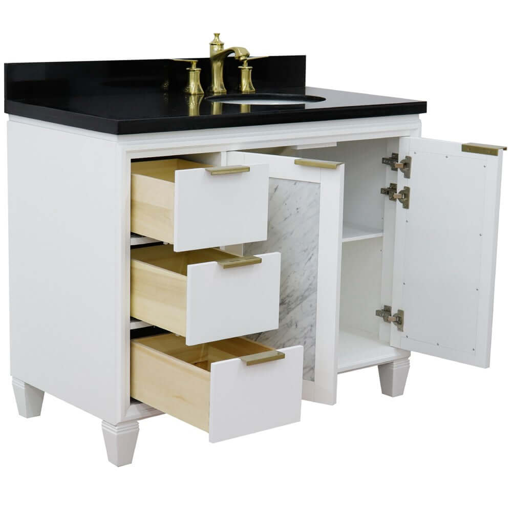 43" Single vanity in White finish with Black galaxy and oval sink- Right door/Right sink - 400990-43R-WH-BGOR