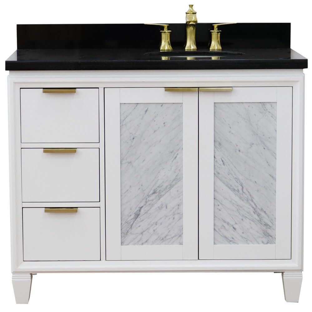 43" Single vanity in White finish with Black galaxy and oval sink- Right door/Right sink - 400990-43R-WH-BGOR