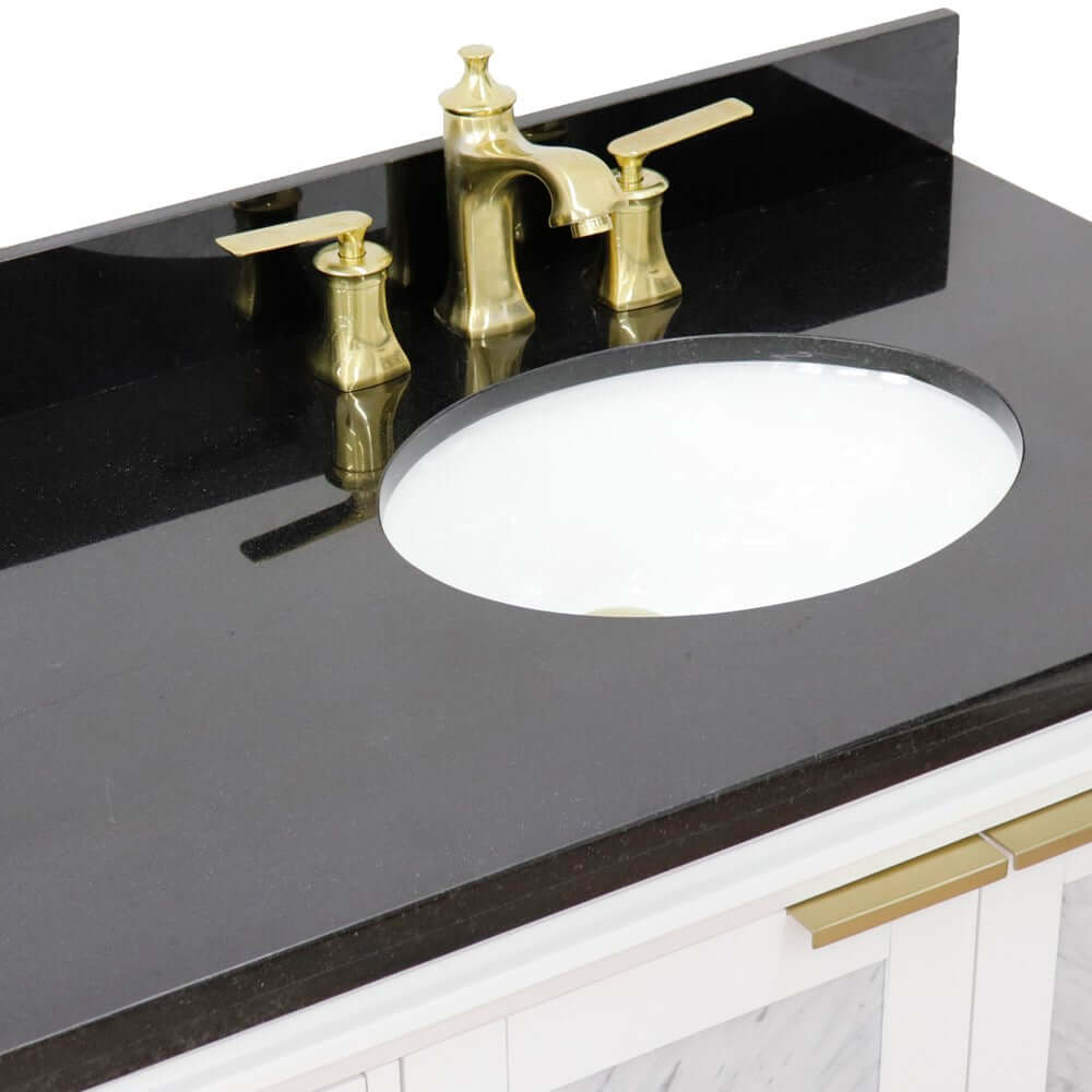 43" Single vanity in White finish with Black galaxy and oval sink- Right door/Right sink - 400990-43R-WH-BGOR