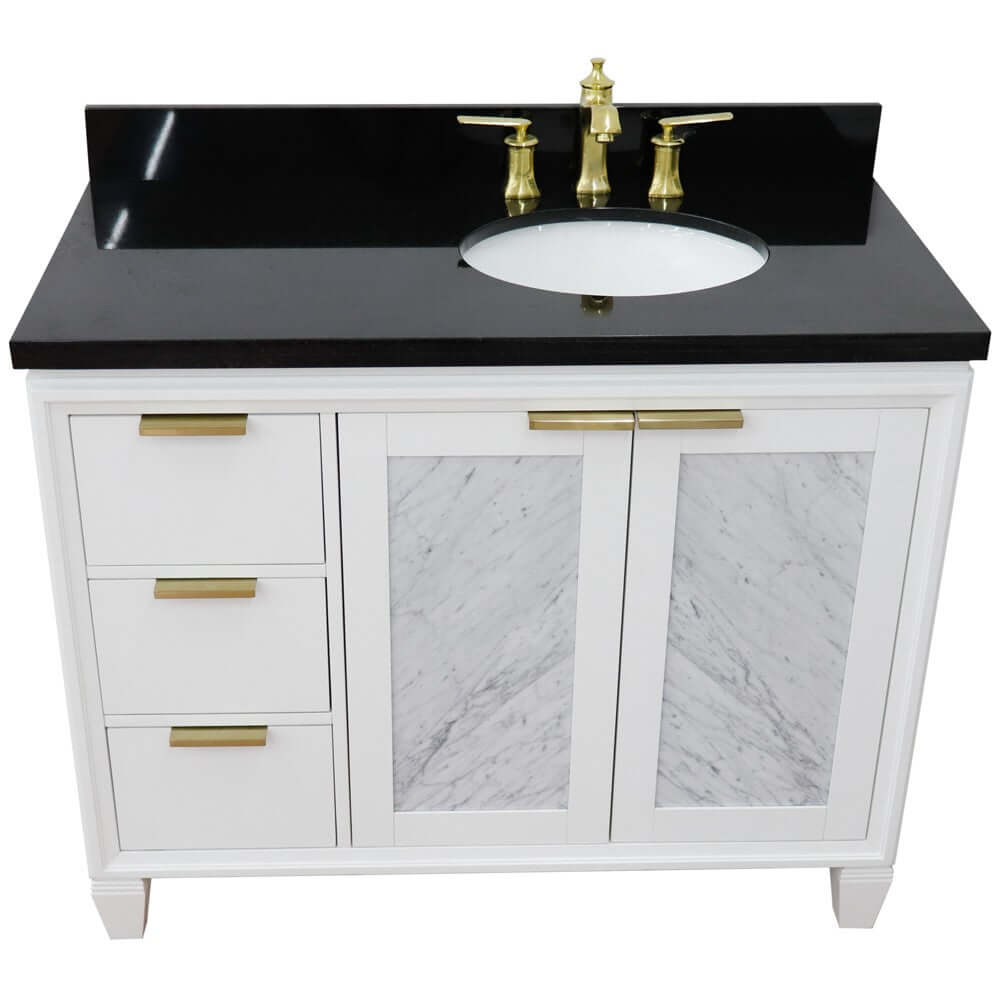 43" Single vanity in White finish with Black galaxy and oval sink- Right door/Right sink - 400990-43R-WH-BGOR