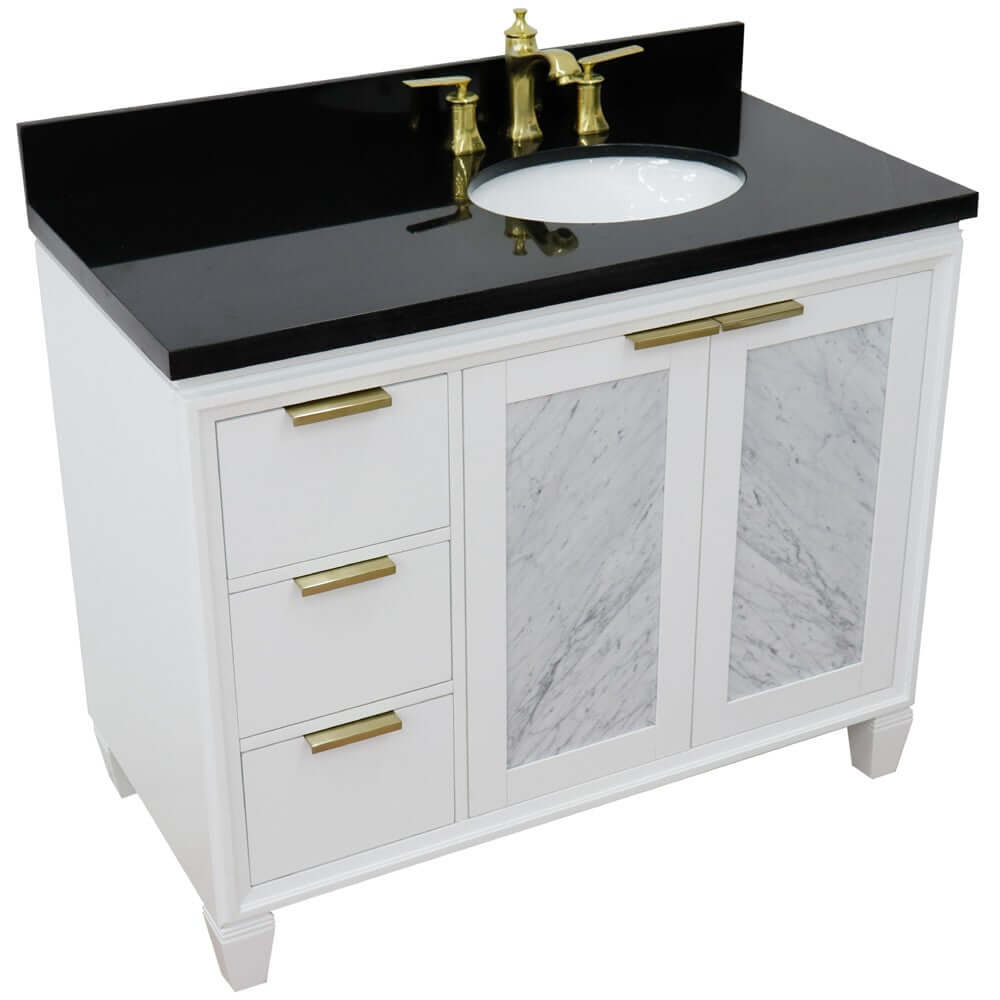 43" Single vanity in White finish with Black galaxy and oval sink- Right door/Right sink - 400990-43R-WH-BGOR