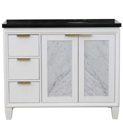 43" Single vanity in White finish with Black galaxy and oval sink- Right door/Right sink - 400990-43R-WH-BGOR