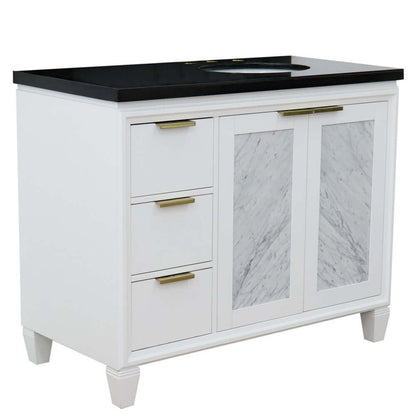 43" Single vanity in White finish with Black galaxy and oval sink- Right door/Right sink - 400990-43R-WH-BGOR