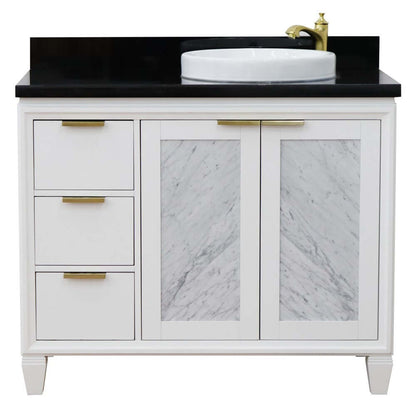 43" Single vanity in White finish with Black galaxy and round sink- Right door/Right sink - 400990-43R-WH-BGRDR