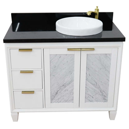 43" Single vanity in White finish with Black galaxy and round sink- Right door/Right sink - 400990-43R-WH-BGRDR