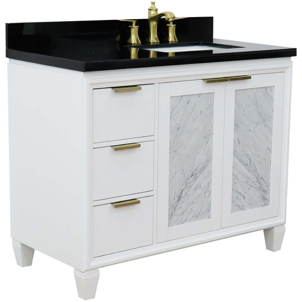 43" Single vanity in White finish with Black galaxy and rectangle sink- Right door/Right sink - 400990-43R-WH-BGRR