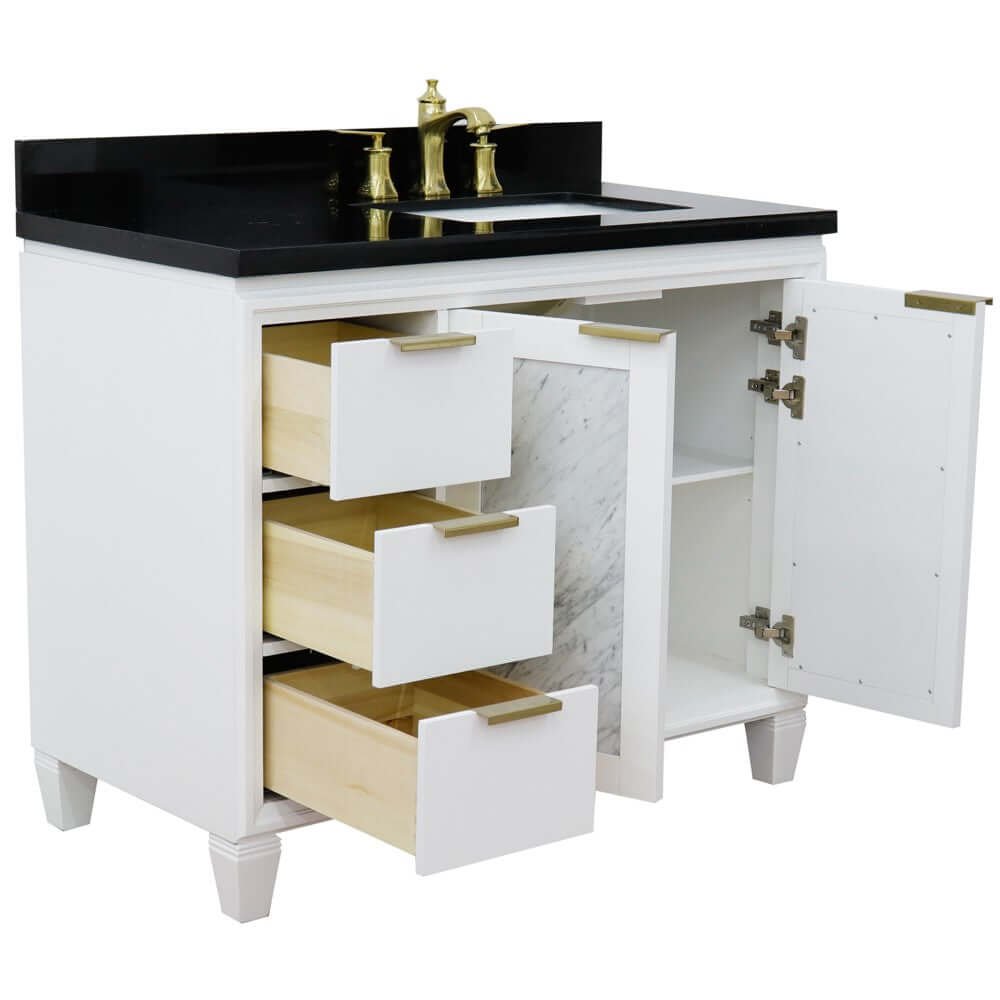 43" Single vanity in White finish with Black galaxy and rectangle sink- Right door/Right sink - 400990-43R-WH-BGRR