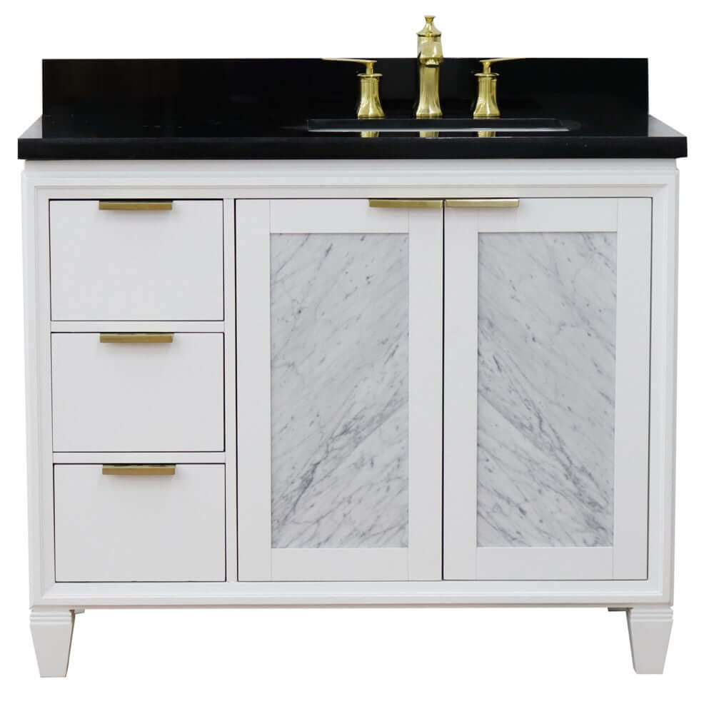 43" Single vanity in White finish with Black galaxy and rectangle sink- Right door/Right sink - 400990-43R-WH-BGRR