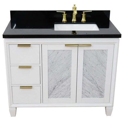 43" Single vanity in White finish with Black galaxy and rectangle sink- Right door/Right sink - 400990-43R-WH-BGRR