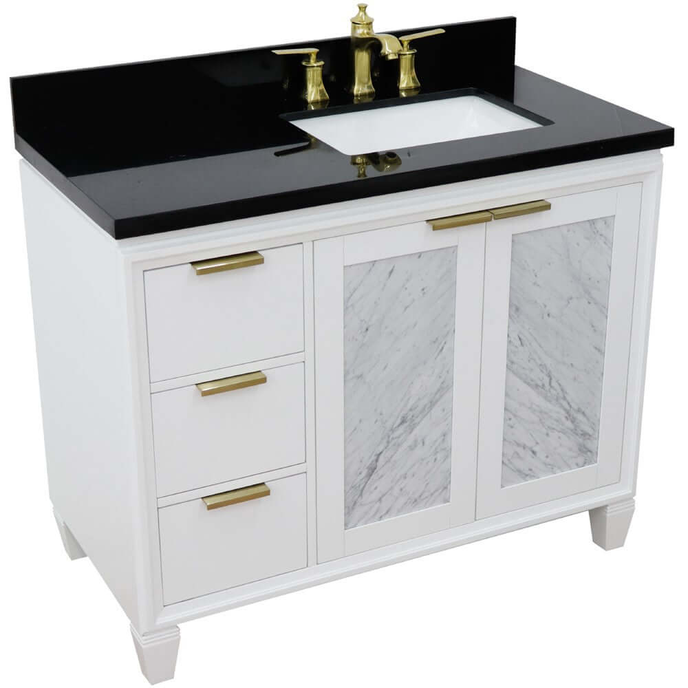 43" Single vanity in White finish with Black galaxy and rectangle sink- Right door/Right sink - 400990-43R-WH-BGRR