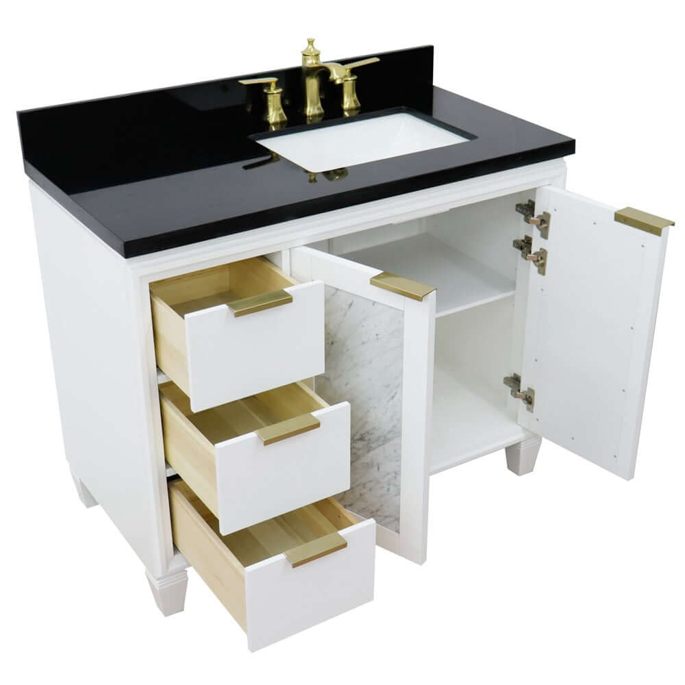 43" Single vanity in White finish with Black galaxy and rectangle sink- Right door/Right sink - 400990-43R-WH-BGRR