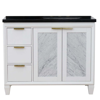 43" Single vanity in White finish with Black galaxy and rectangle sink- Right door/Right sink - 400990-43R-WH-BGRR