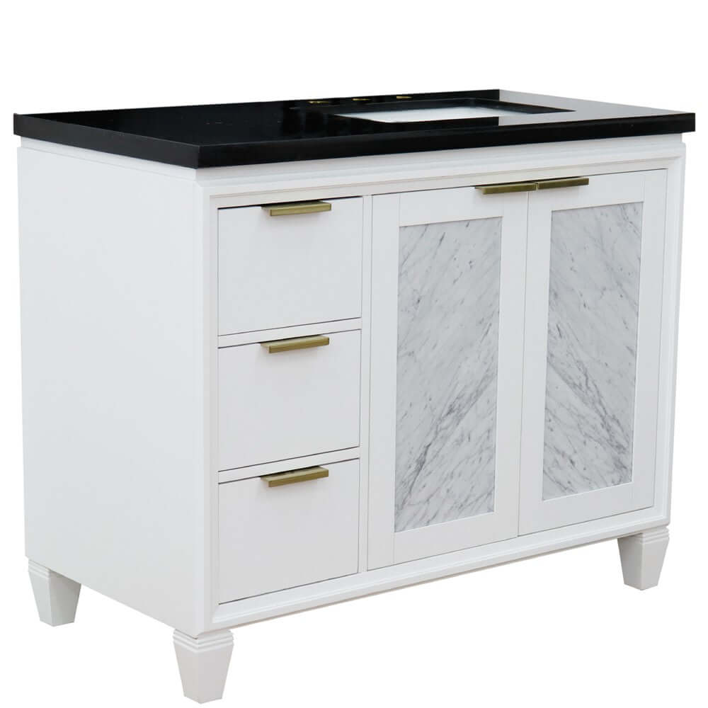 43" Single vanity in White finish with Black galaxy and rectangle sink- Right door/Right sink - 400990-43R-WH-BGRR