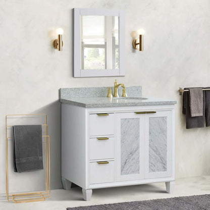 43" Single vanity in White finish with Gray granite and oval sink- Right door/Right sink - 400990-43R-WH-GYOR