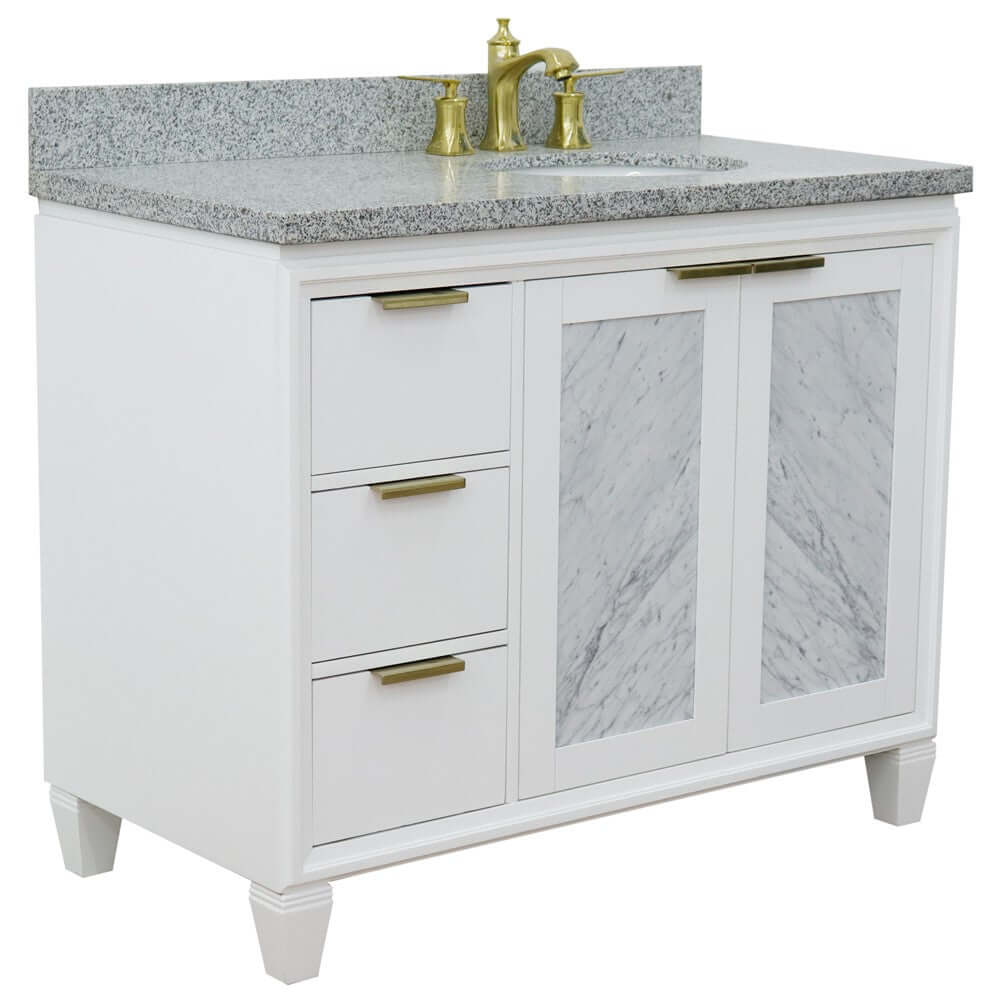 43" Single vanity in White finish with Gray granite and oval sink- Right door/Right sink - 400990-43R-WH-GYOR