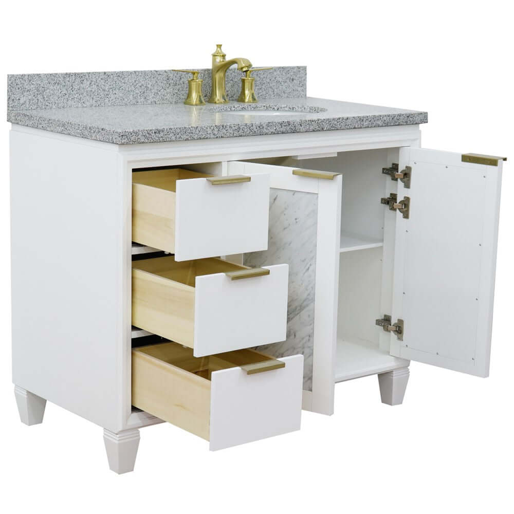 43" Single vanity in White finish with Gray granite and oval sink- Right door/Right sink - 400990-43R-WH-GYOR