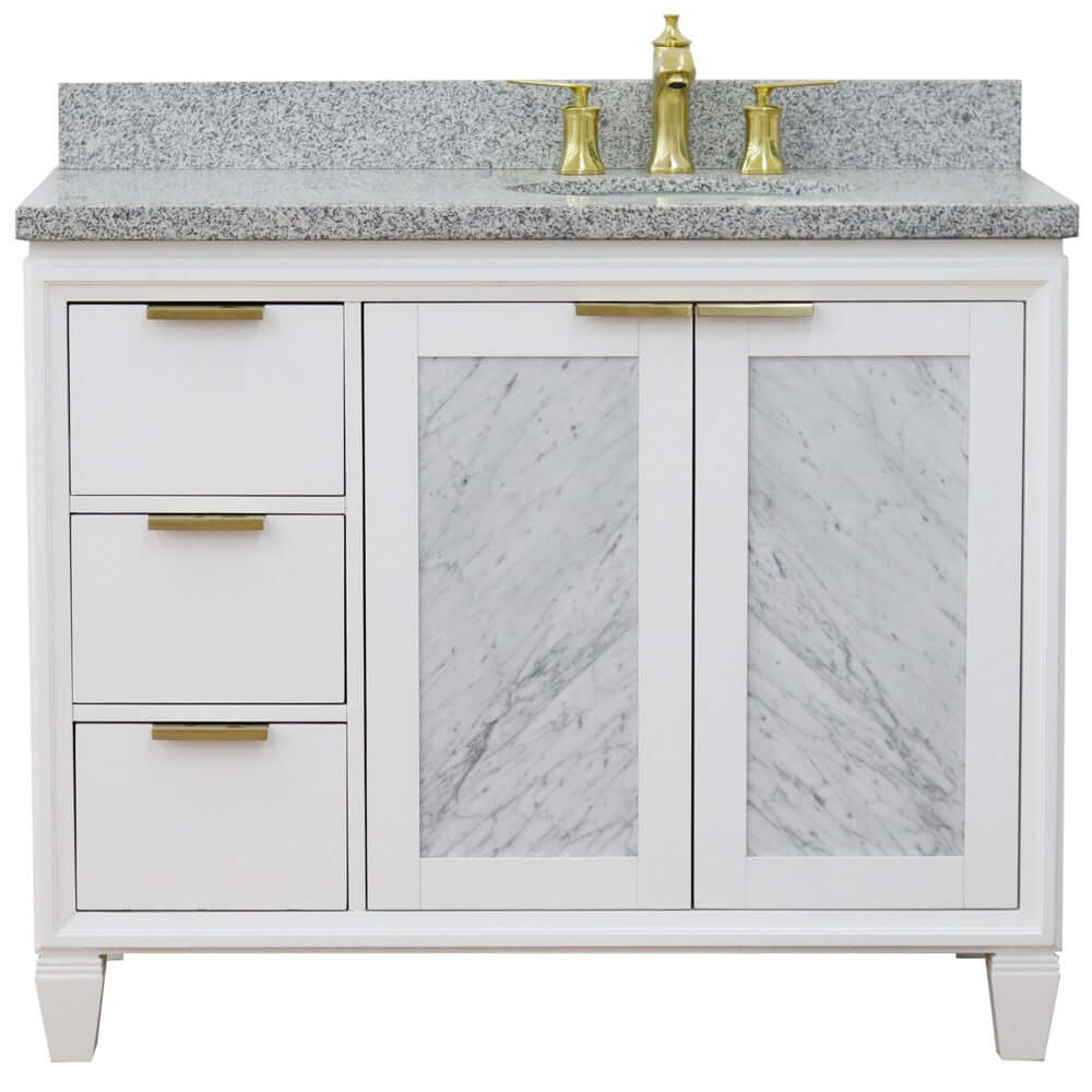 43" Single vanity in White finish with Gray granite and oval sink- Right door/Right sink - 400990-43R-WH-GYOR