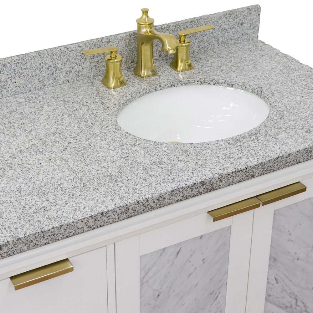 43" Single vanity in White finish with Gray granite and oval sink- Right door/Right sink - 400990-43R-WH-GYOR