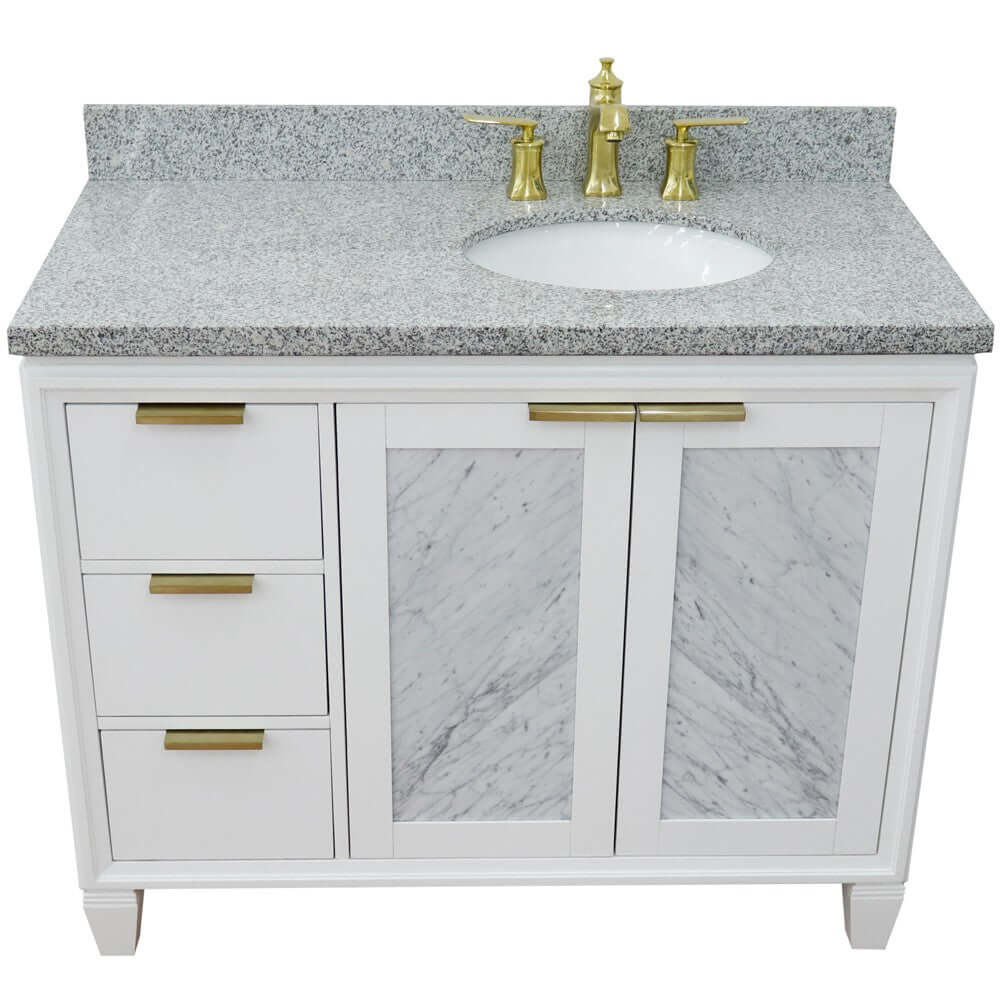 43" Single vanity in White finish with Gray granite and oval sink- Right door/Right sink - 400990-43R-WH-GYOR