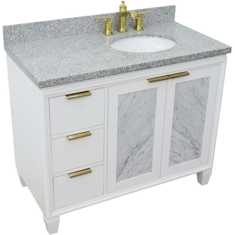 43" Single vanity in White finish with Gray granite and oval sink- Right door/Right sink - 400990-43R-WH-GYOR